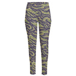 Military Tiger Stripe Camouflage Print High-Waisted Pocket Leggings