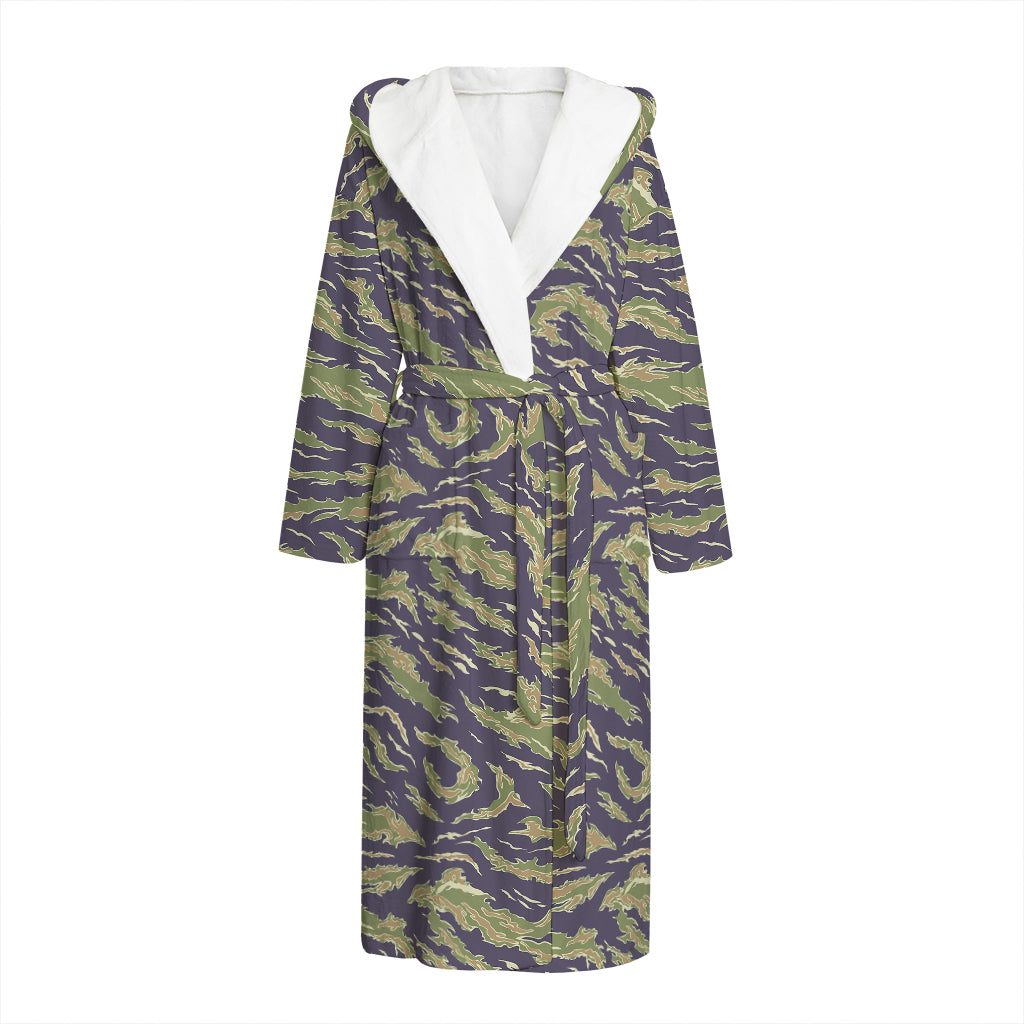 Military Tiger Stripe Camouflage Print Hooded Bathrobe