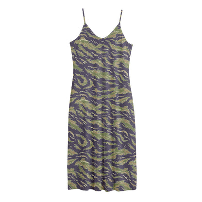 Military Tiger Stripe Camouflage Print Jersey Midi Cami Dress