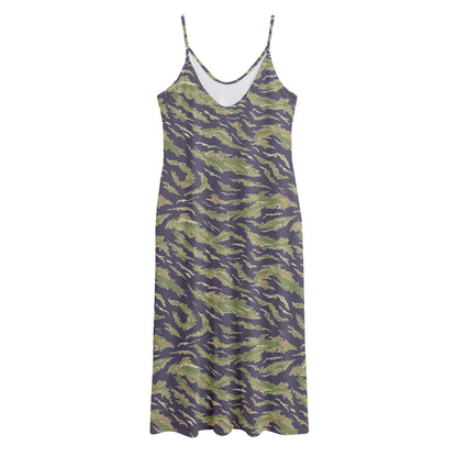 Military Tiger Stripe Camouflage Print Jersey Midi Cami Dress