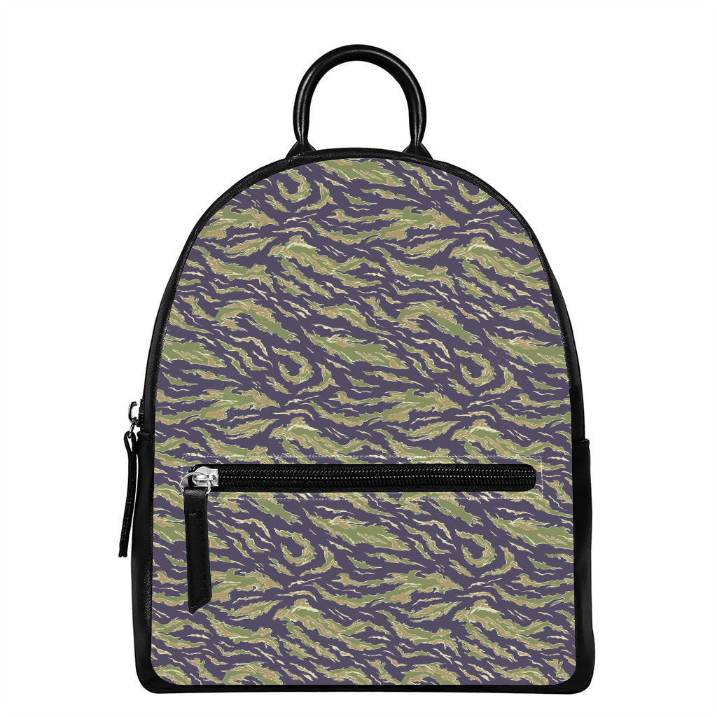 Military Tiger Stripe Camouflage Print Leather Backpack