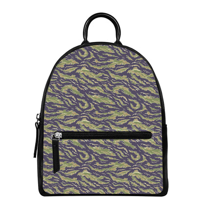 Military Tiger Stripe Camouflage Print Leather Backpack