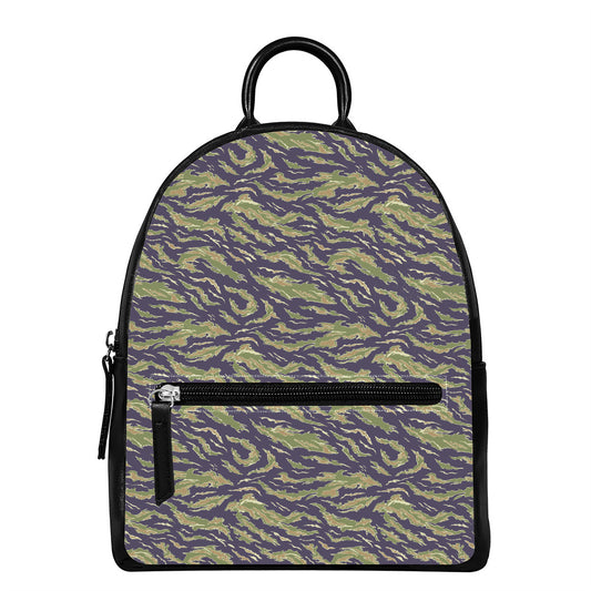 Military Tiger Stripe Camouflage Print Leather Backpack
