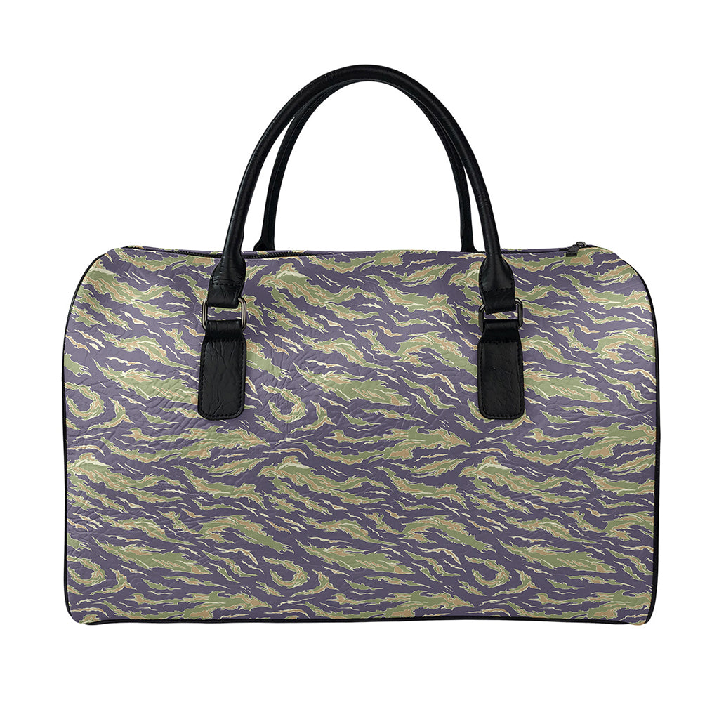 Military Tiger Stripe Camouflage Print Leather Duffle Bag