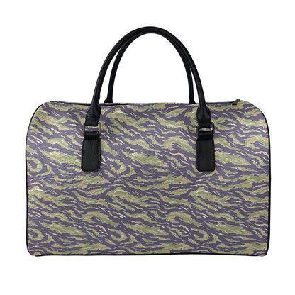 Military Tiger Stripe Camouflage Print Leather Duffle Bag