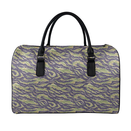 Military Tiger Stripe Camouflage Print Leather Duffle Bag