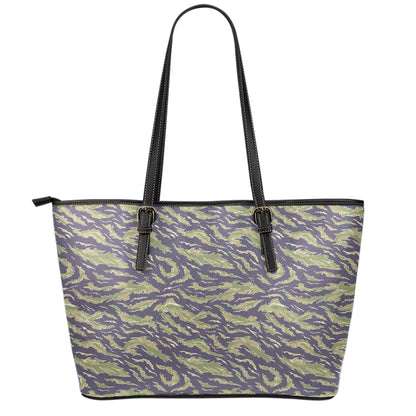Military Tiger Stripe Camouflage Print Leather Tote Bag