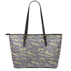 Military Tiger Stripe Camouflage Print Leather Tote Bag