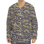 Military Tiger Stripe Camouflage Print Long Sleeve Baseball Jersey