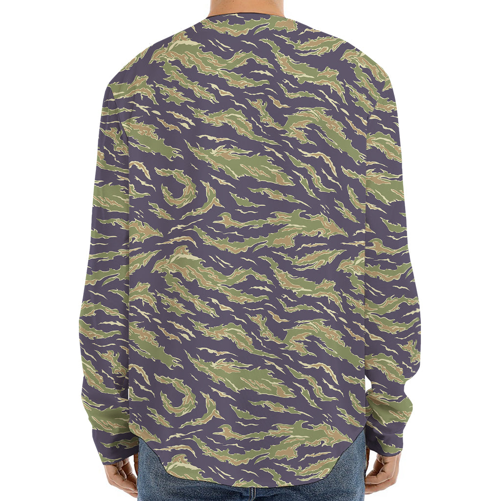 Military Tiger Stripe Camouflage Print Long Sleeve Baseball Jersey