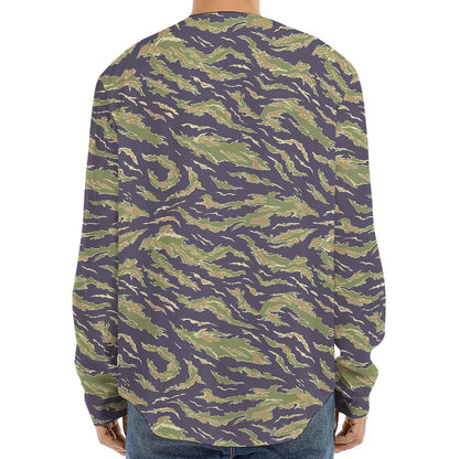 Military Tiger Stripe Camouflage Print Long Sleeve Baseball Jersey