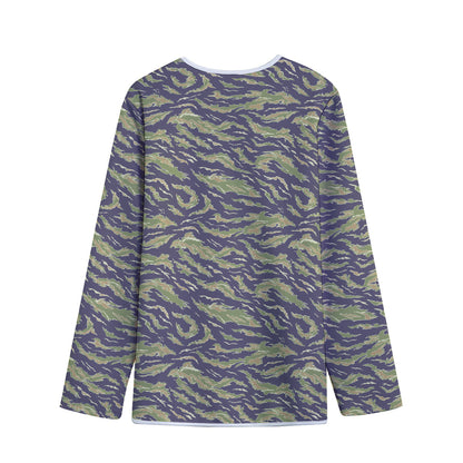Military Tiger Stripe Camouflage Print Long Sleeve Short Coat