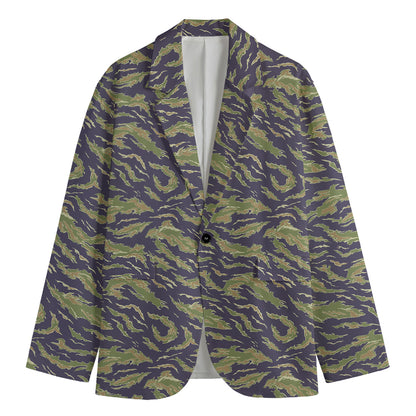 Military Tiger Stripe Camouflage Print Men's Blazer