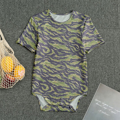 Military Tiger Stripe Camouflage Print Men's Bodysuit