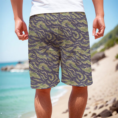 Military Tiger Stripe Camouflage Print Men's Cargo Shorts