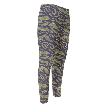 Military Tiger Stripe Camouflage Print Men's Compression Pants