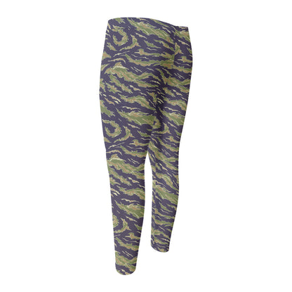 Military Tiger Stripe Camouflage Print Men's Compression Pants