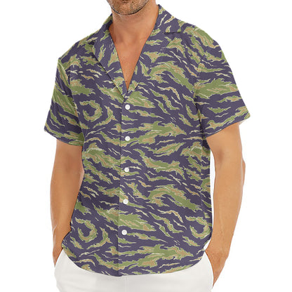 Military Tiger Stripe Camouflage Print Men's Deep V-Neck Shirt