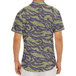 Military Tiger Stripe Camouflage Print Men's Deep V-Neck Shirt