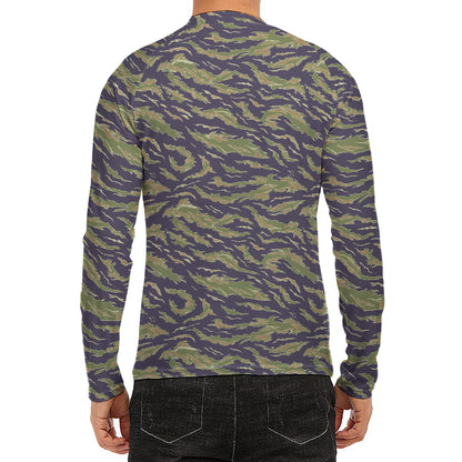 Military Tiger Stripe Camouflage Print Men's Long Sleeve Rash Guard