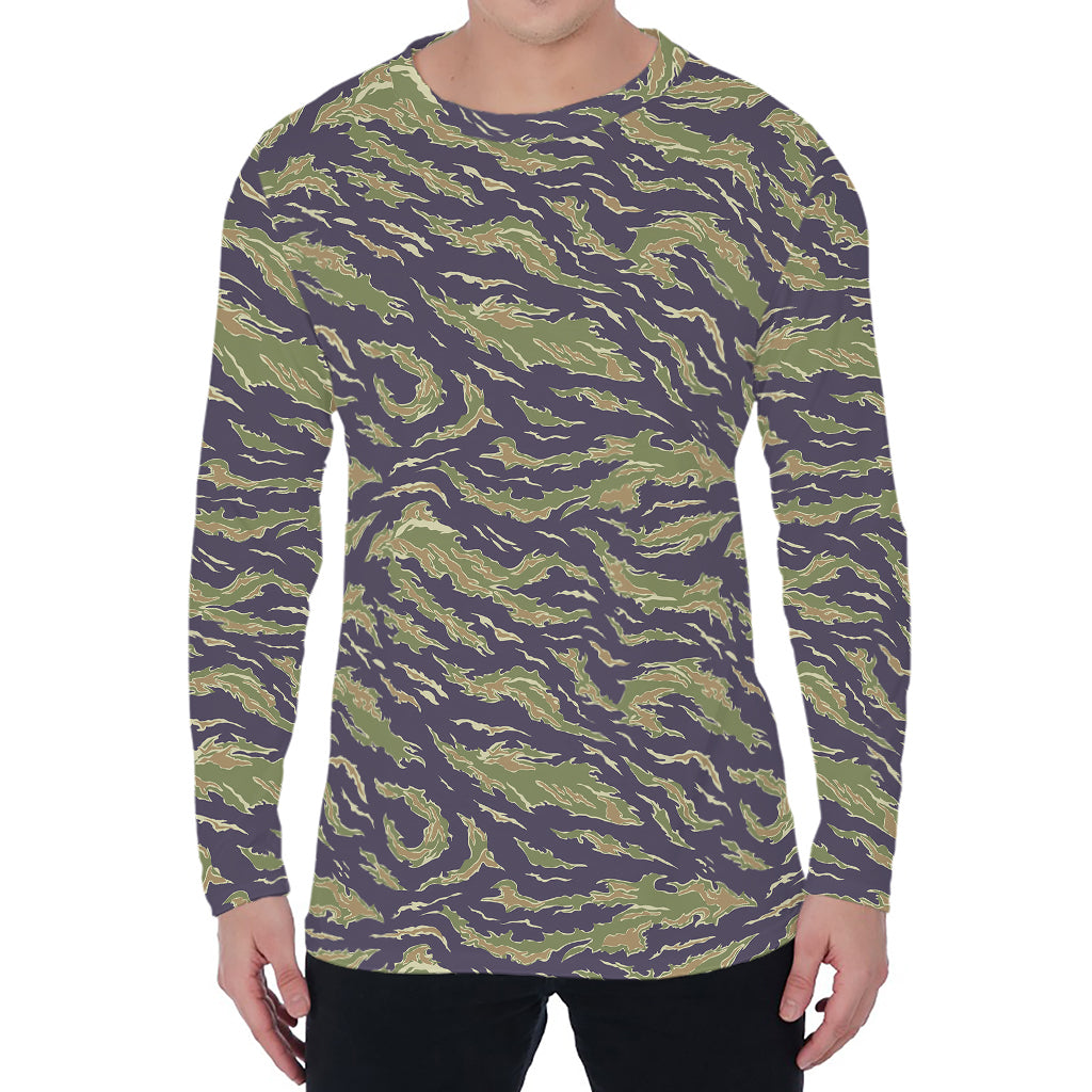 Military Tiger Stripe Camouflage Print Men's Long Sleeve T-Shirt