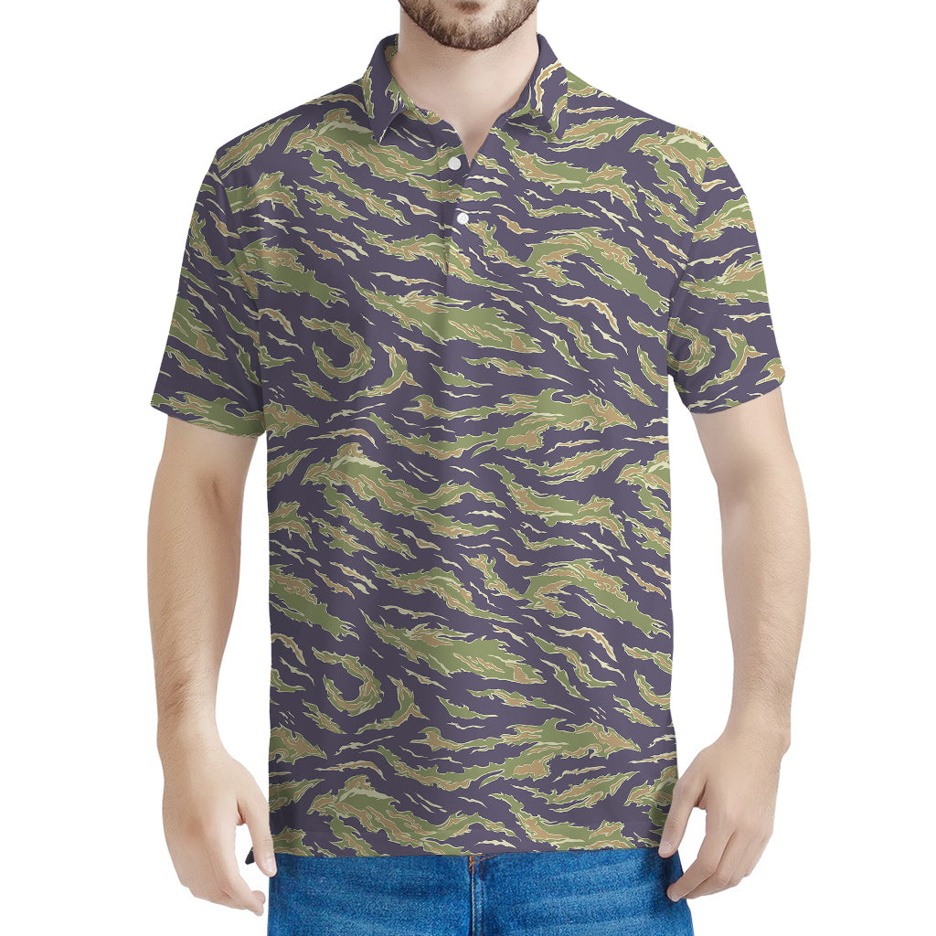 Military Tiger Stripe Camouflage Print Men's Polo Shirt