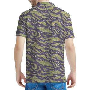 Military Tiger Stripe Camouflage Print Men's Polo Shirt