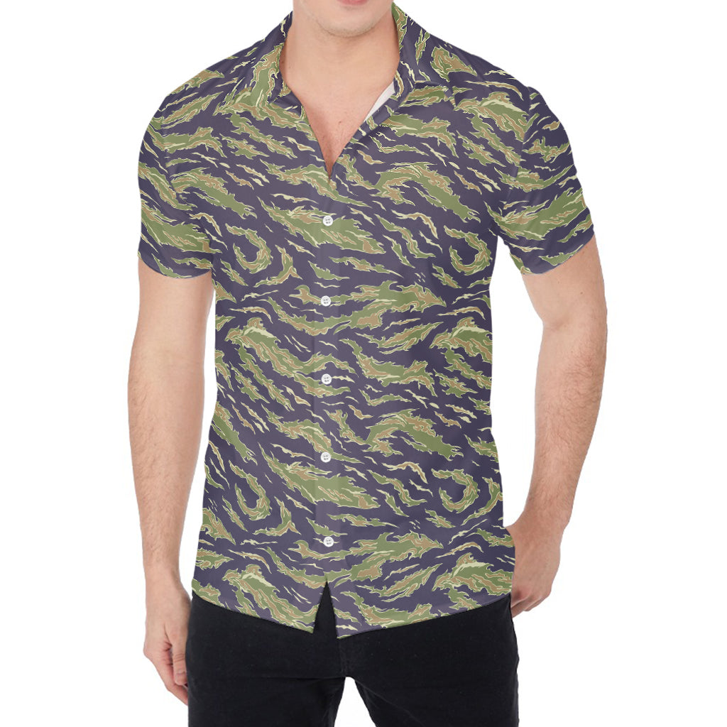 Military Tiger Stripe Camouflage Print Men's Shirt