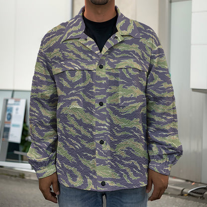 Military Tiger Stripe Camouflage Print Men's Shirt Jacket