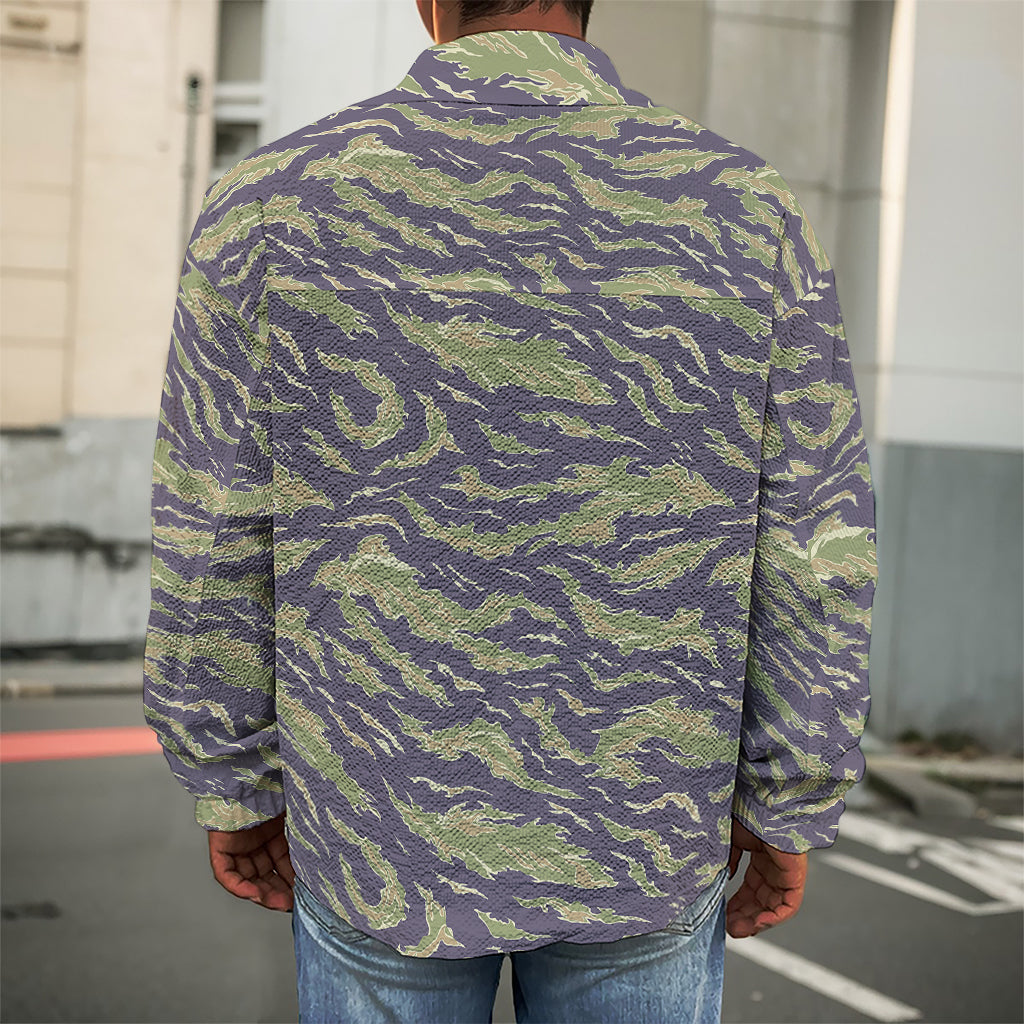 Military Tiger Stripe Camouflage Print Men's Shirt Jacket