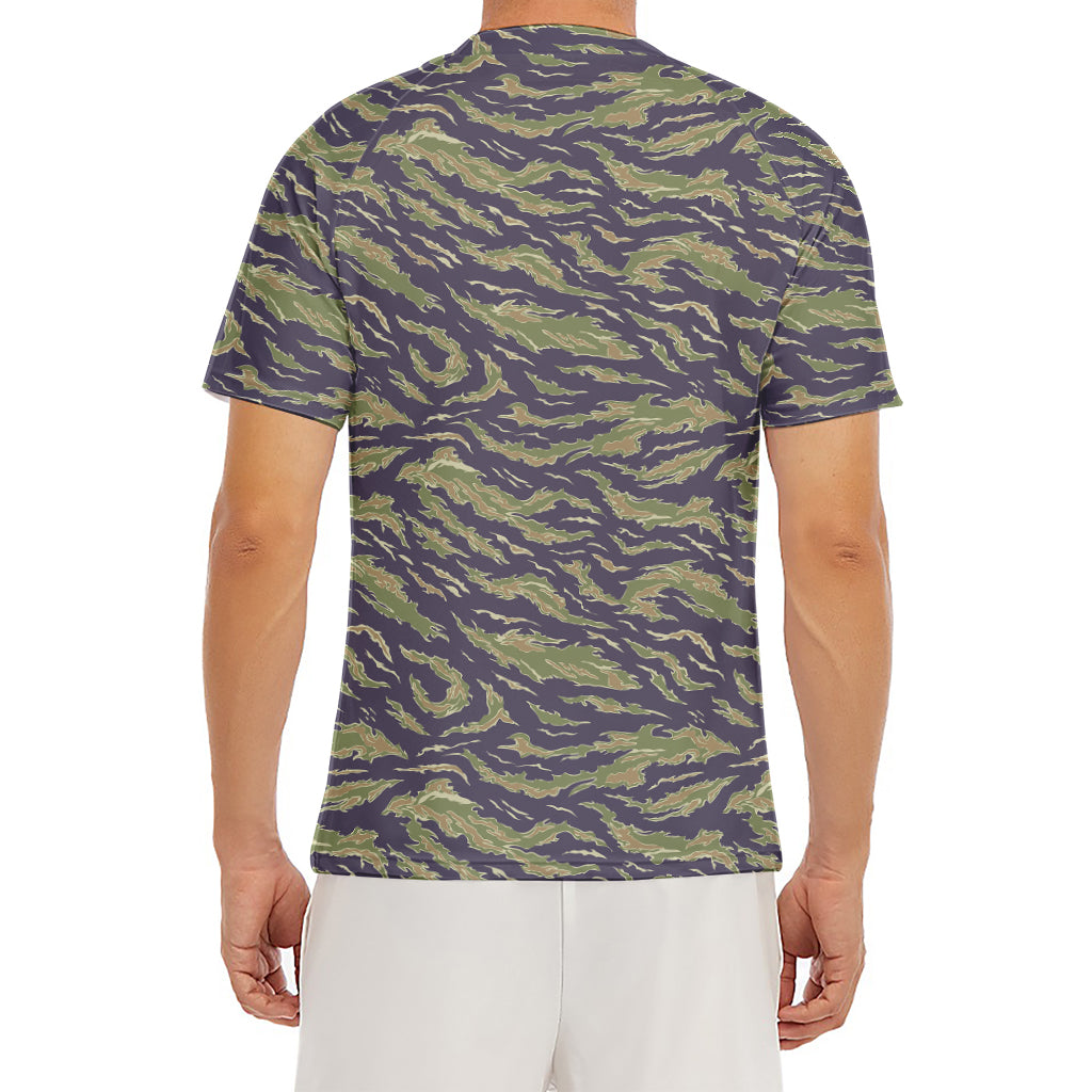 Military Tiger Stripe Camouflage Print Men's Short Sleeve Rash Guard