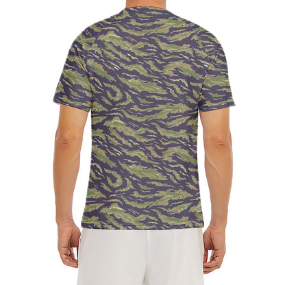 Military Tiger Stripe Camouflage Print Men's Short Sleeve Rash Guard