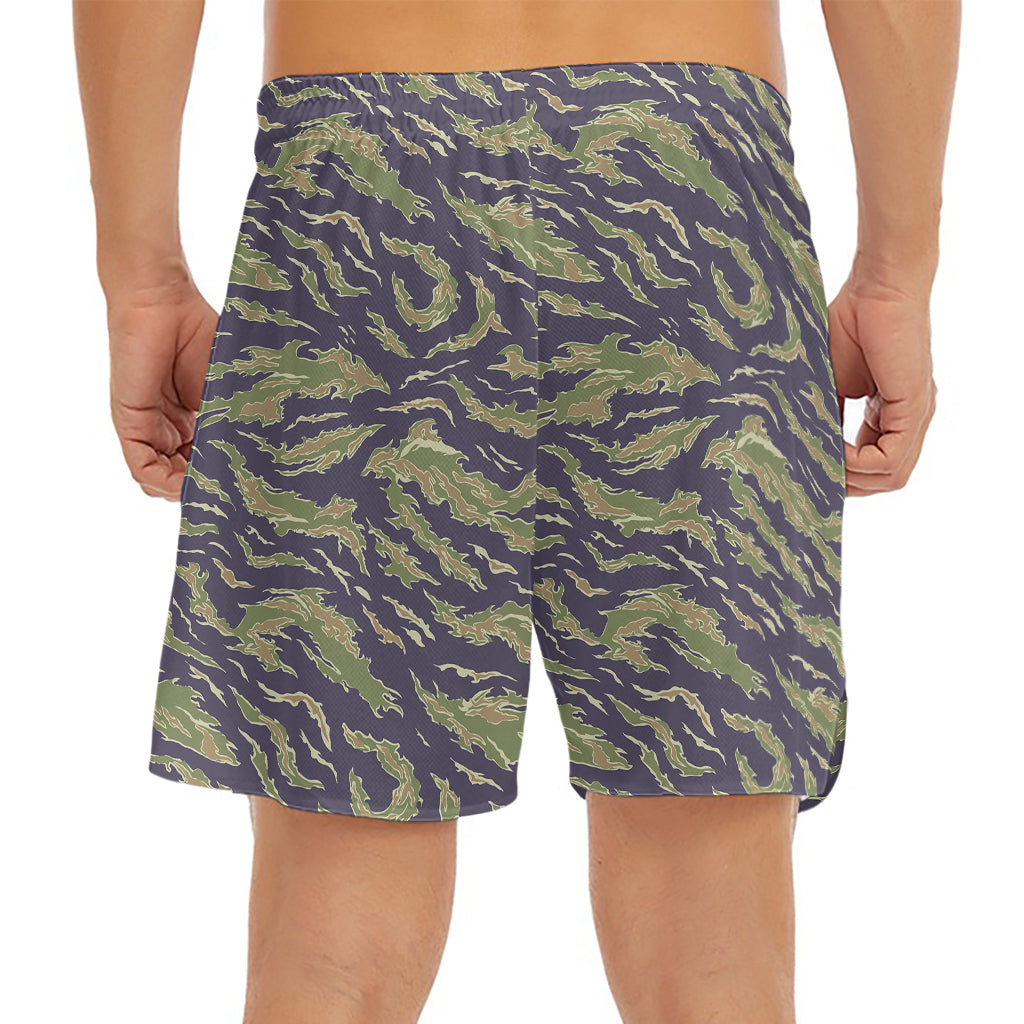Military Tiger Stripe Camouflage Print Men's Split Running Shorts