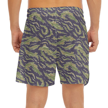 Military Tiger Stripe Camouflage Print Men's Split Running Shorts