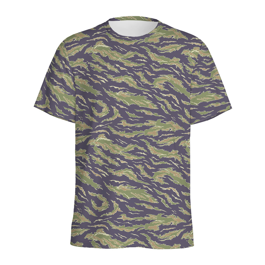 Military Tiger Stripe Camouflage Print Men's Sports T-Shirt