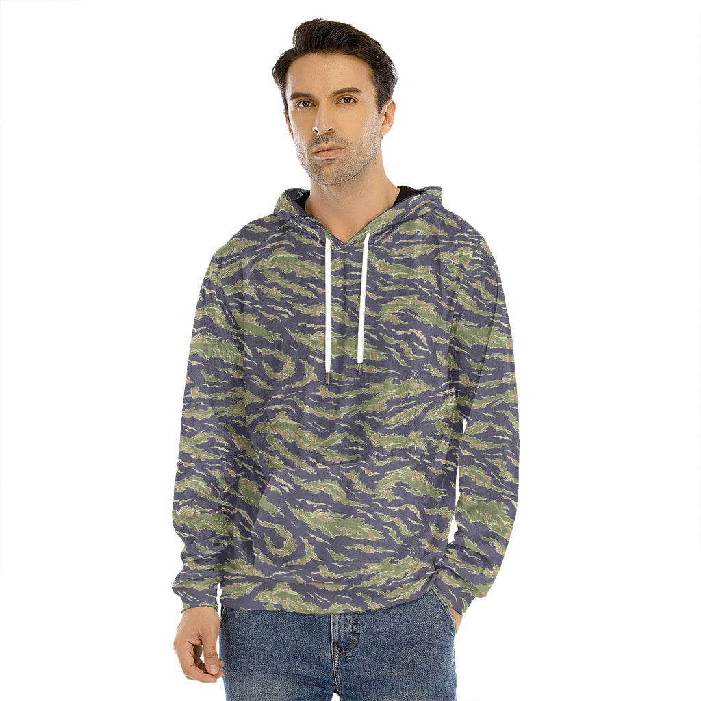 Military Tiger Stripe Camouflage Print Men's Velvet Pullover Hoodie