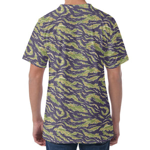 Military Tiger Stripe Camouflage Print Men's Velvet T-Shirt