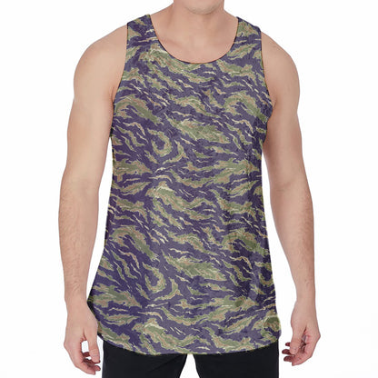 Military Tiger Stripe Camouflage Print Men's Velvet Tank Top