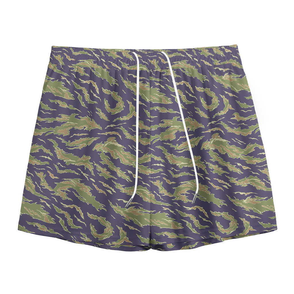 Military Tiger Stripe Camouflage Print Mesh Shorts
