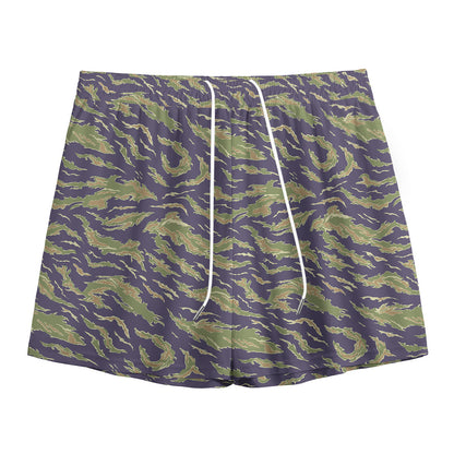 Military Tiger Stripe Camouflage Print Mesh Shorts