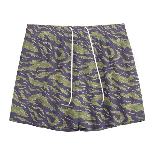 Military Tiger Stripe Camouflage Print Mesh Shorts