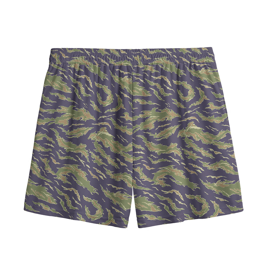 Military Tiger Stripe Camouflage Print Mesh Shorts