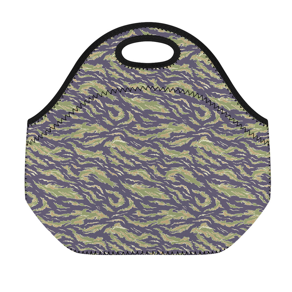 Military Tiger Stripe Camouflage Print Neoprene Lunch Bag