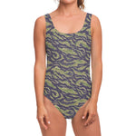 Military Tiger Stripe Camouflage Print One Piece Swimsuit