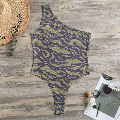 Military Tiger Stripe Camouflage Print One Shoulder Bodysuit