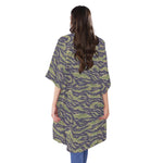 Military Tiger Stripe Camouflage Print Open Front Beach Cover Up