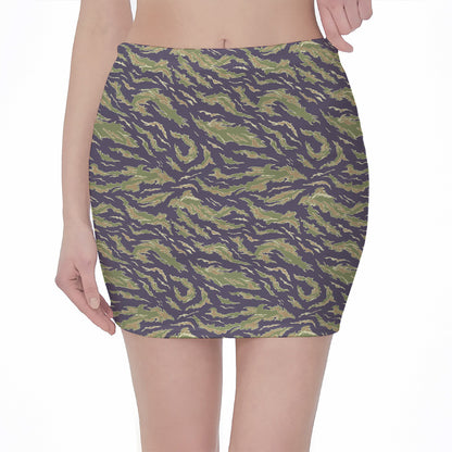 Military Tiger Stripe Camouflage Print Pencil Mini Skirt