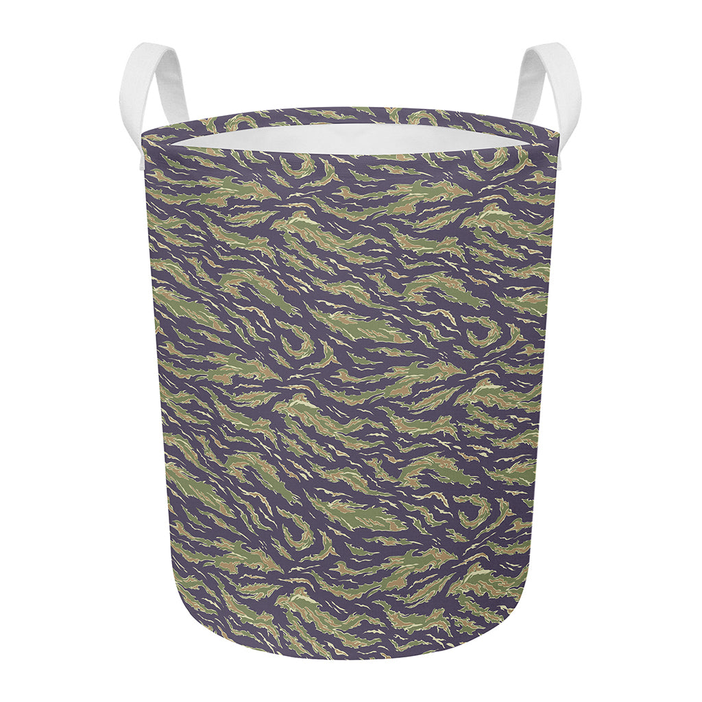 Military Tiger Stripe Camouflage Print Round Laundry Basket
