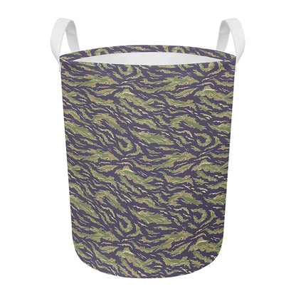 Military Tiger Stripe Camouflage Print Round Laundry Basket