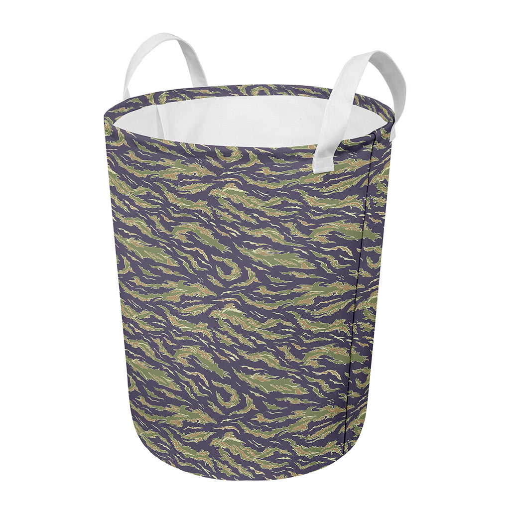 Military Tiger Stripe Camouflage Print Round Laundry Basket